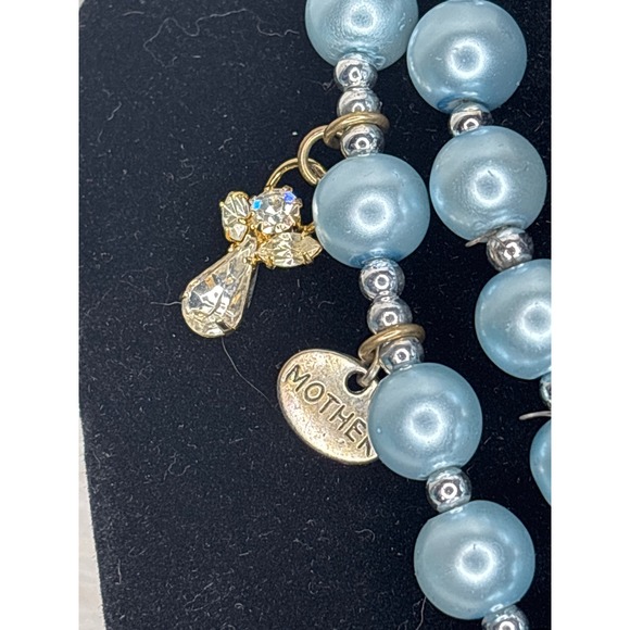 Blue Pearl Religious Rosary Necklace Charm Accents Mother Pray Crown Cross Angel - Picture 7 of 10